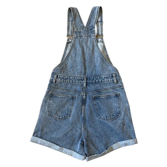 Cider Blue Denim Bib Overall Shorts Shorterall Silver Hardware Rolled Hem XS - Picture 9 of 13